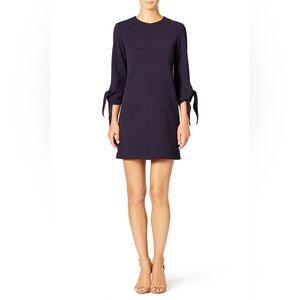Tibi Tie Sleeve Structured Crepe Navy Shift Dress In Size 2